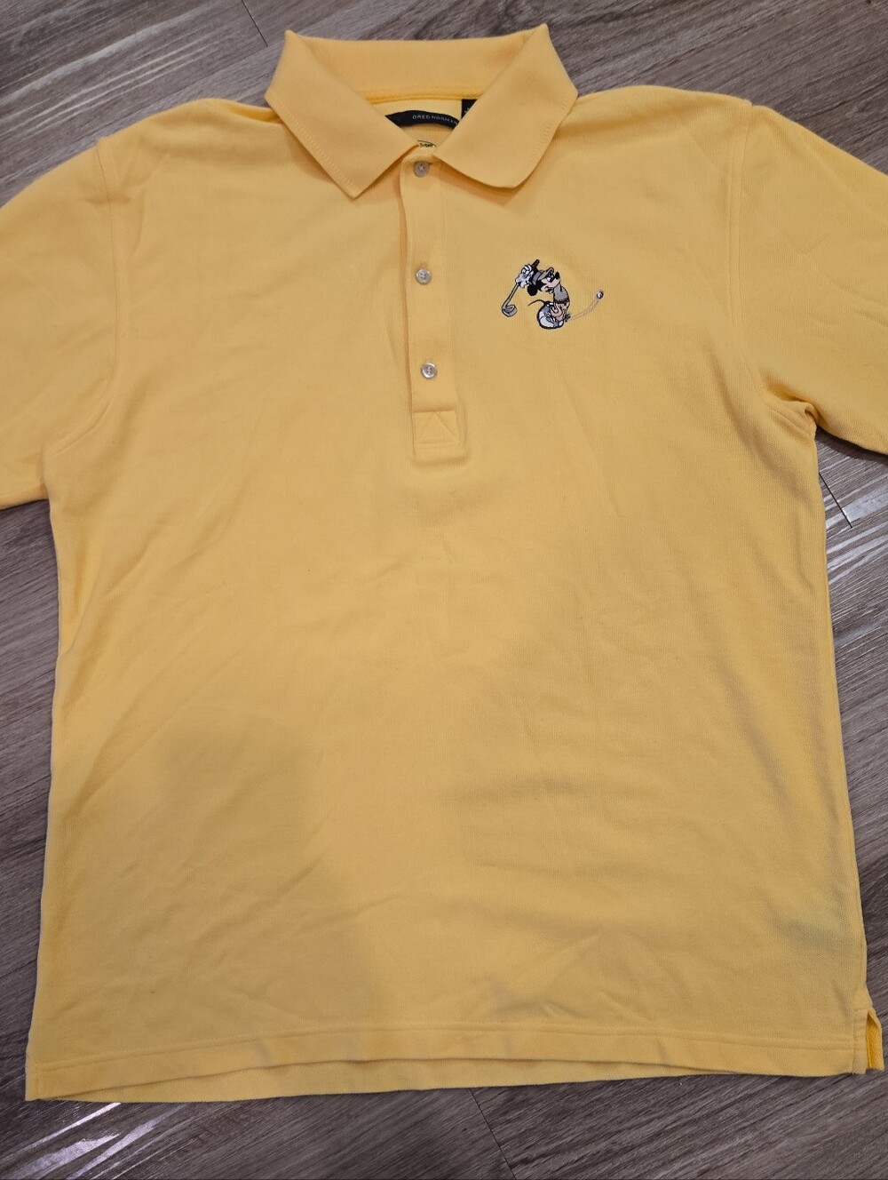 Greg Norman Collection Yellow Golf Polo with Embroidered Mickey Mouse